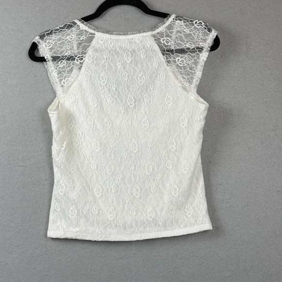 Y2K White Lace Overlay Babydoll Top Sz L Dainty Feminine Coquette Soft Girl - Picture 4 of 6